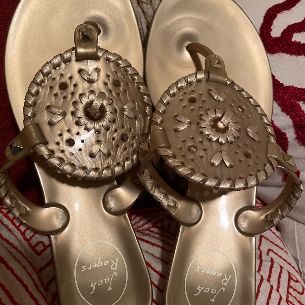 Jack Rogers gold jellies worn once